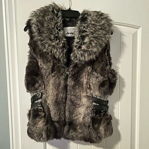Guess Black and Gray Faux Fur Vest
